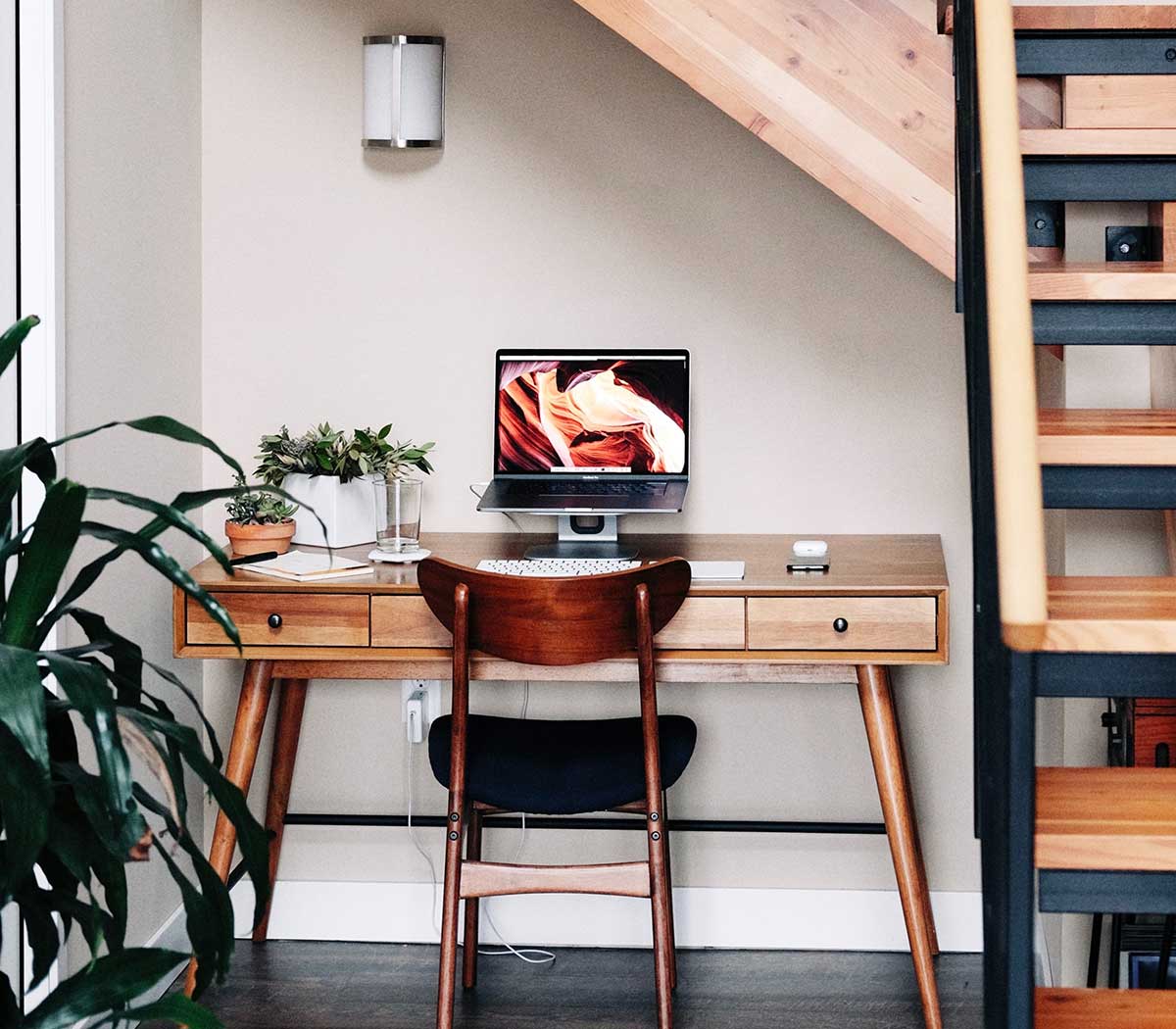 Home office set up under the stairs